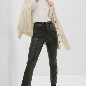 Women's Dark Green Faux Leather Gap Straight Leg Pants